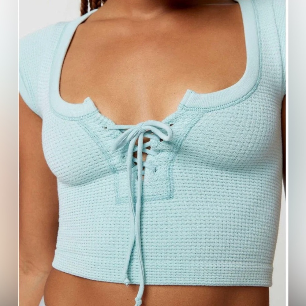 Urban Outfitters light blue cropped lace up top
